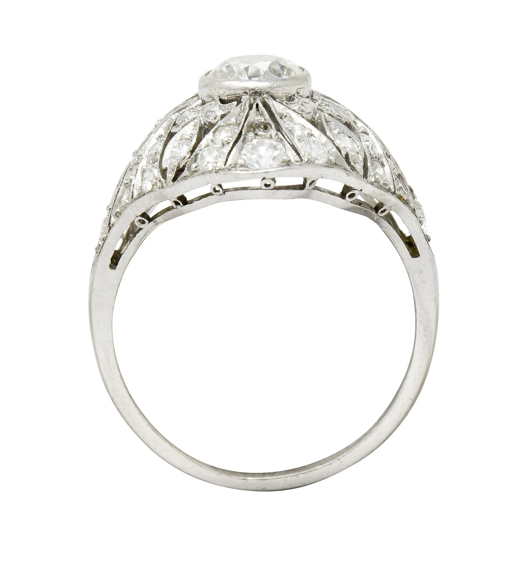 Edwardian 1.70 CTW Diamond Platinum Foliate Dinner Ring