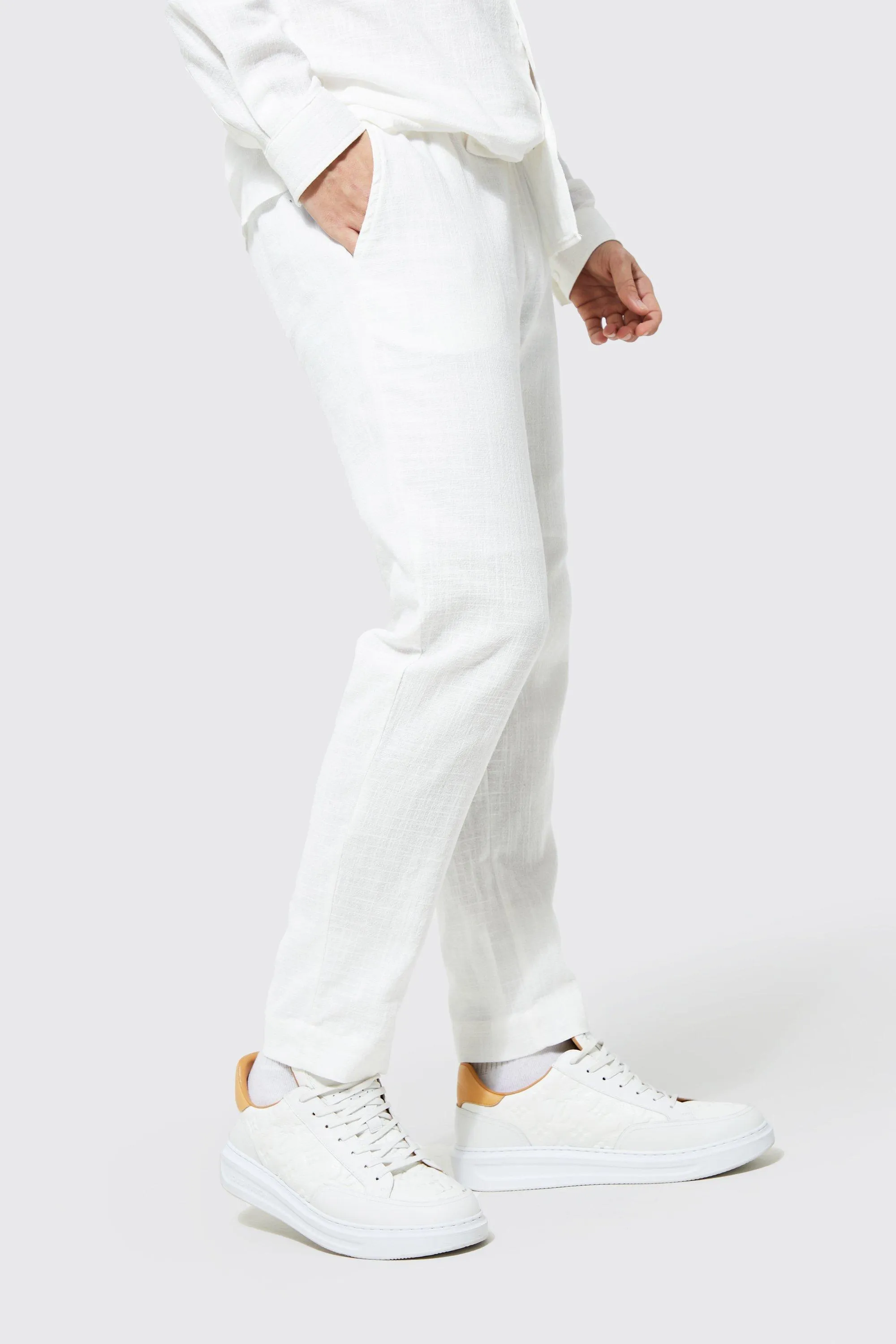 Elasticated Slim Fit Textured Slub Trouser