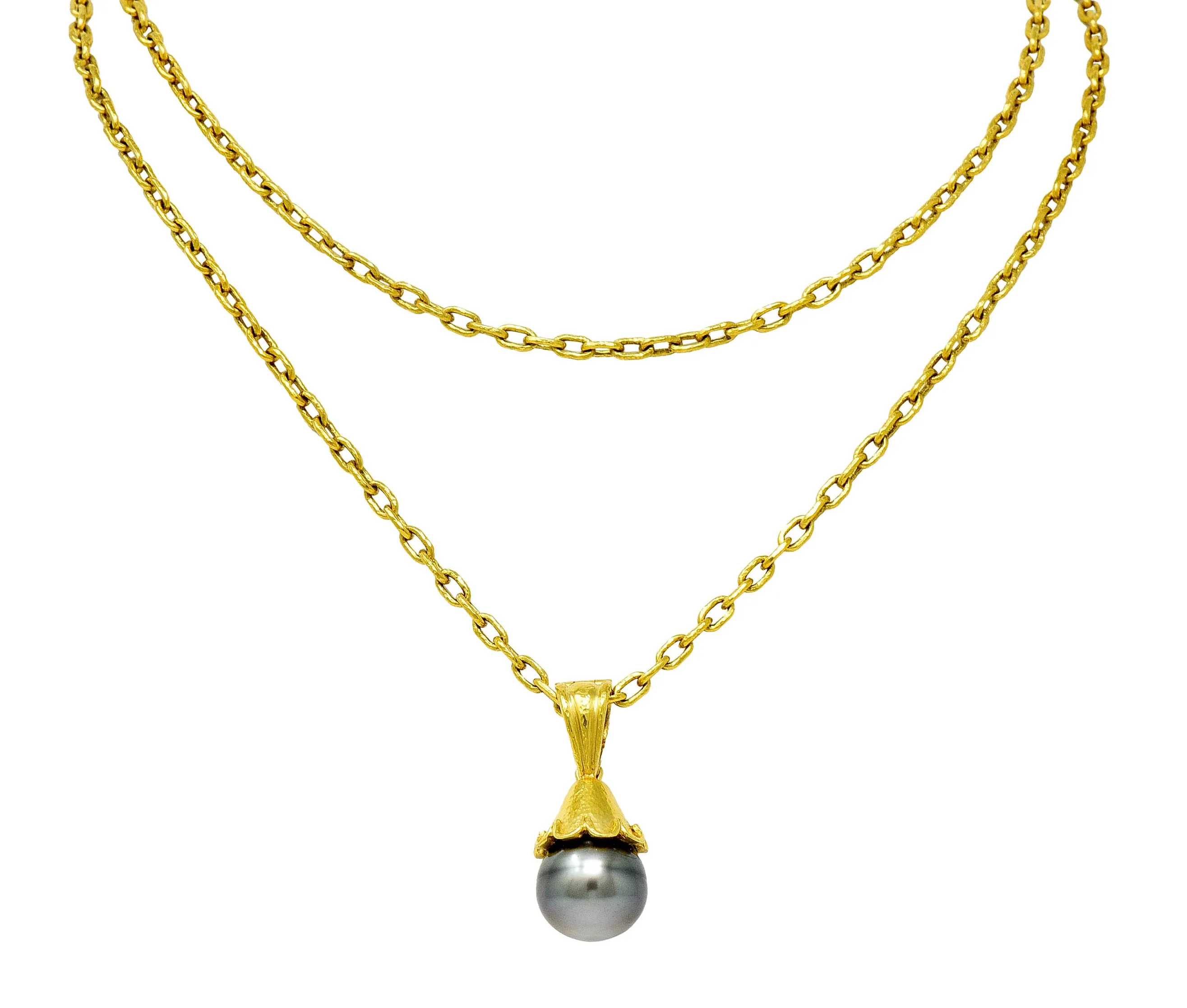 Elizabeth Locke Baroque Tahitian Pearl 18 Karat Hammered Gold Enhancer Drop Necklace