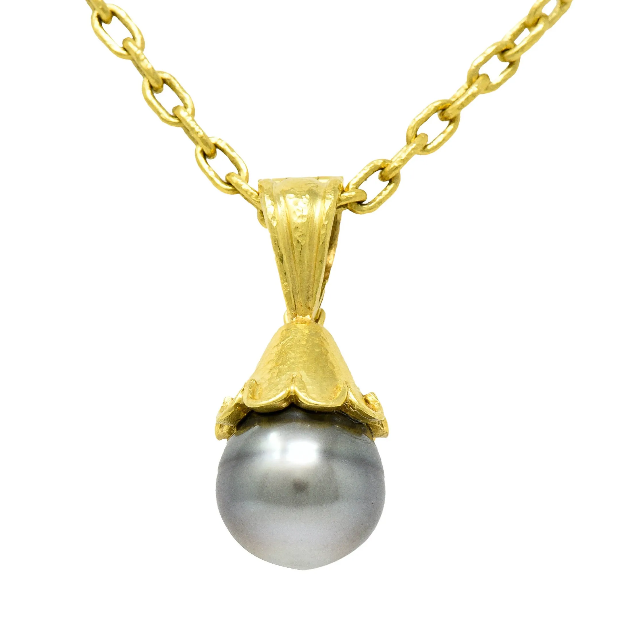 Elizabeth Locke Baroque Tahitian Pearl 18 Karat Hammered Gold Enhancer Drop Necklace