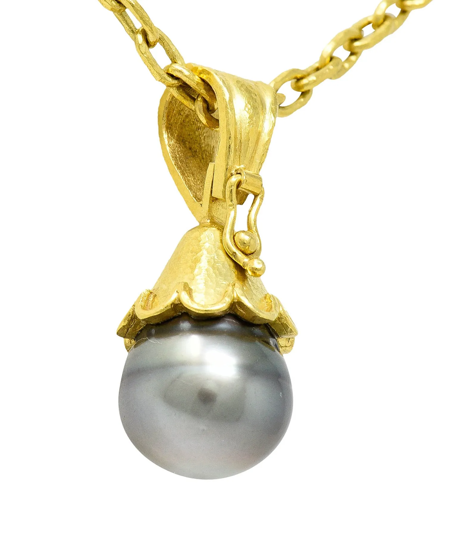 Elizabeth Locke Baroque Tahitian Pearl 18 Karat Hammered Gold Enhancer Drop Necklace