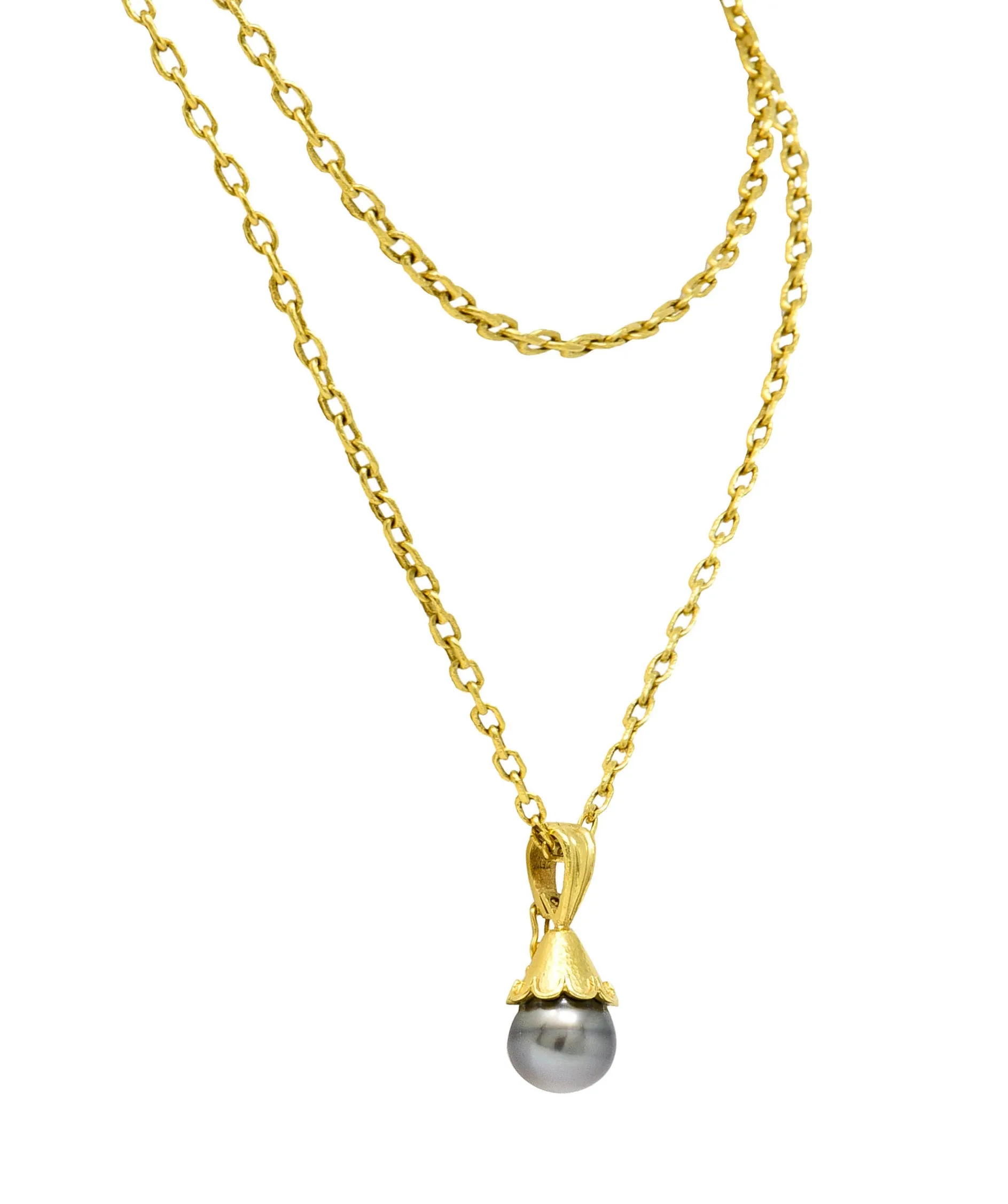 Elizabeth Locke Baroque Tahitian Pearl 18 Karat Hammered Gold Enhancer Drop Necklace