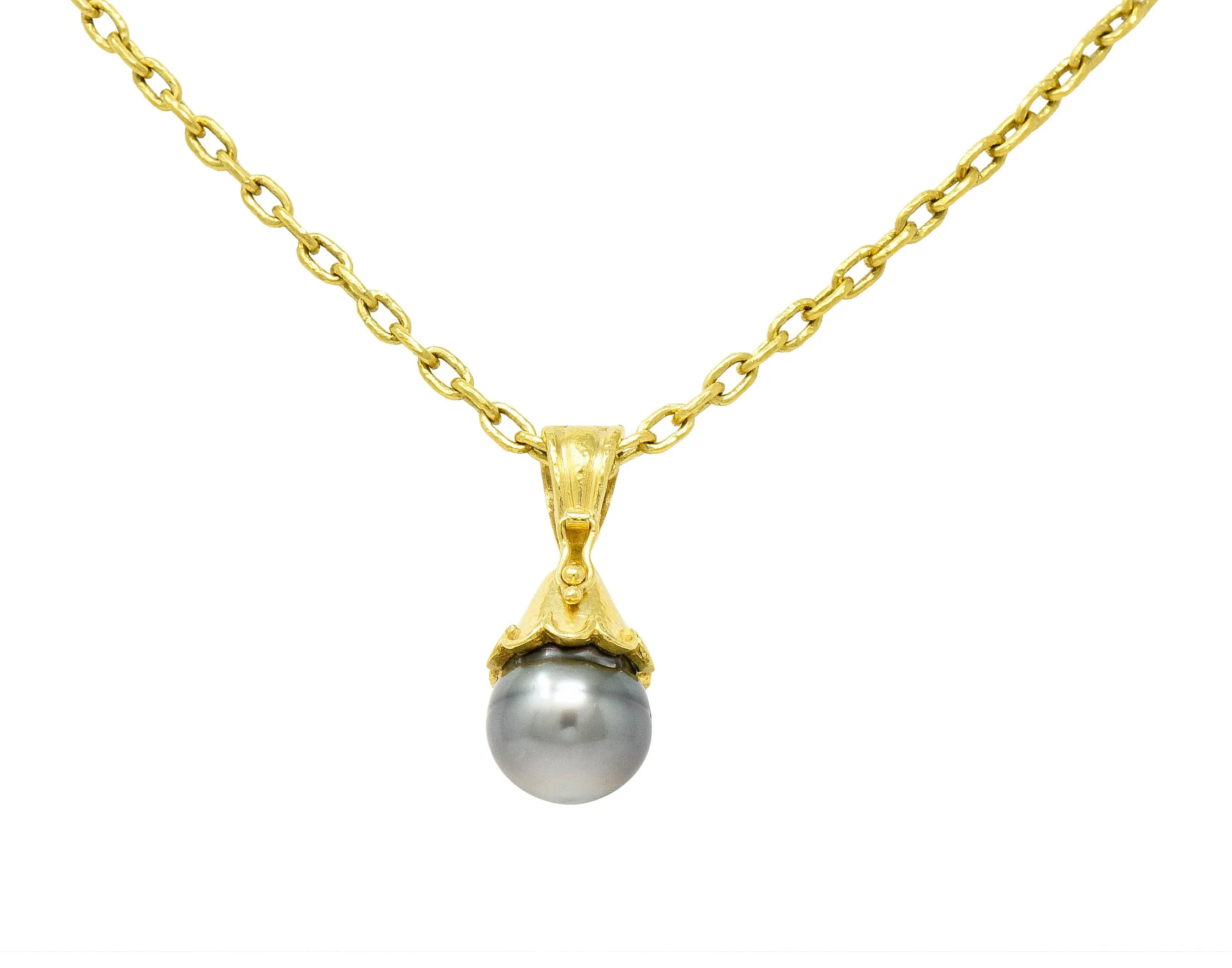 Elizabeth Locke Baroque Tahitian Pearl 18 Karat Hammered Gold Enhancer Drop Necklace