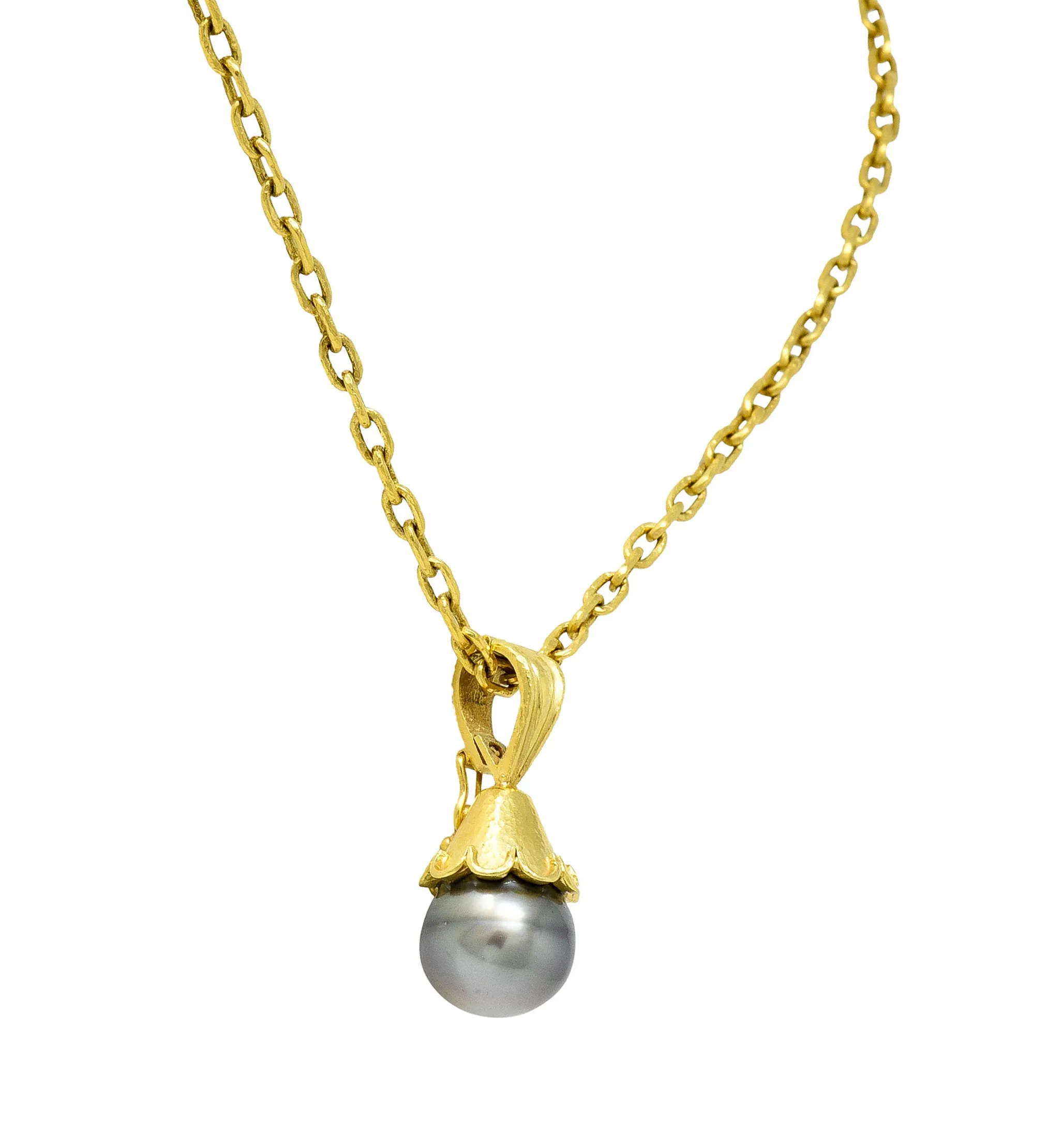 Elizabeth Locke Baroque Tahitian Pearl 18 Karat Hammered Gold Enhancer Drop Necklace