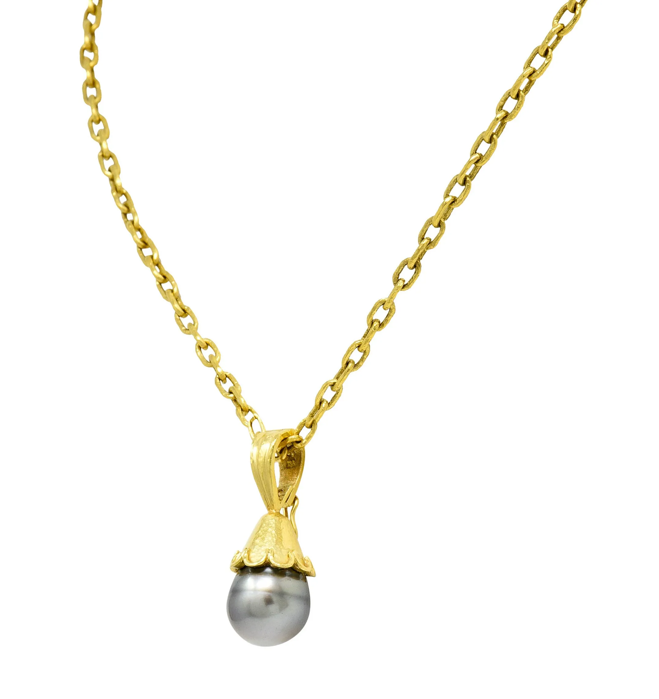 Elizabeth Locke Baroque Tahitian Pearl 18 Karat Hammered Gold Enhancer Drop Necklace