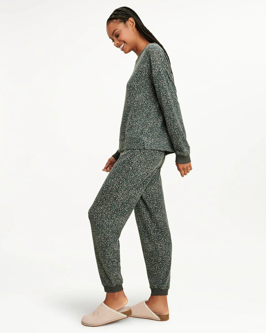 Elora Long Sleeve Jogger Set in Charcoal Leopard