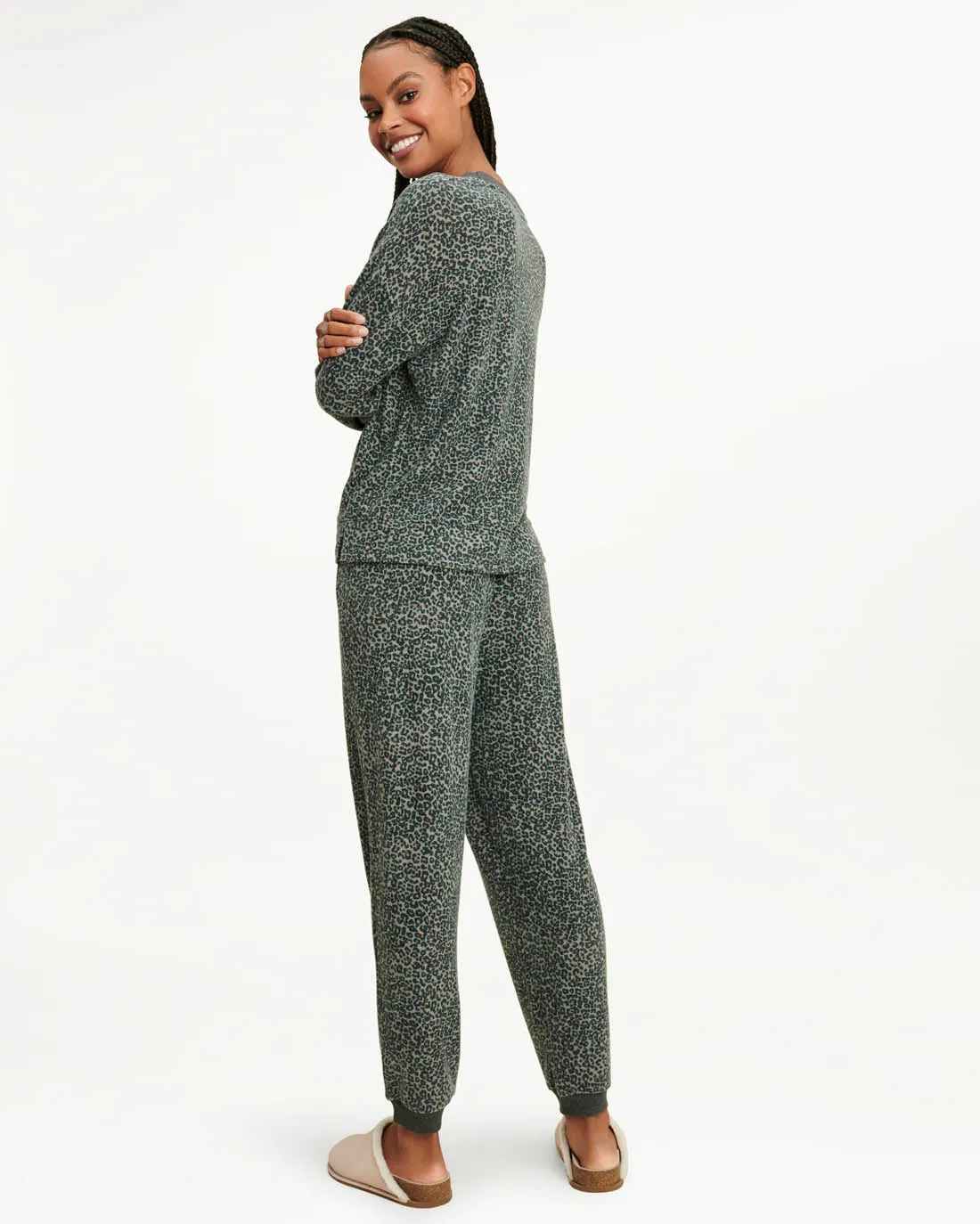 Elora Long Sleeve Jogger Set in Charcoal Leopard