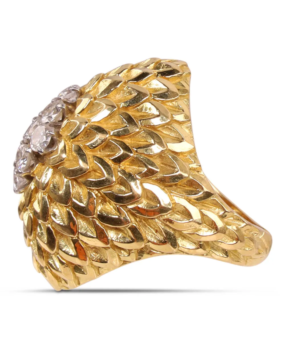 Gold and Diamond Textured Ring