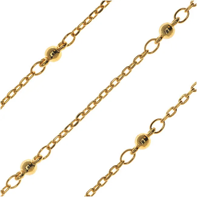 Gold Plated Satellite Chain, 1.5mm Links with 3mm Ball, by the Foot