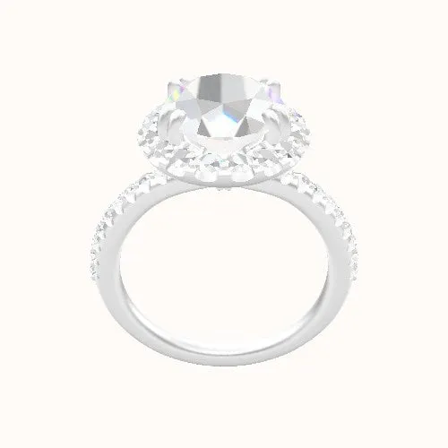 Half Pave Engagement Ring With Halo with Double Prong Head