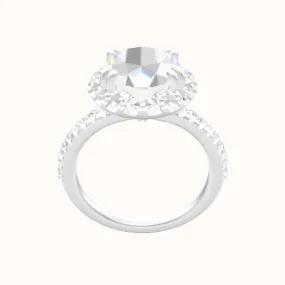 Half Pave Engagement Ring With Halo with Double Prong Head