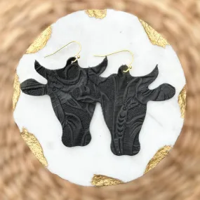 Hank - Black Embossed - Cow Leather Earrings