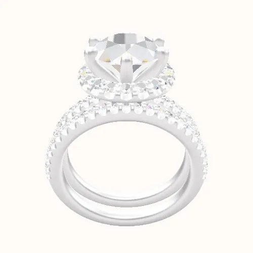 illusion Pave Engagement Ring With Six Prong Halo Head and Matching Band