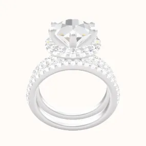 illusion Pave Engagement Ring With Six Prong Halo Head and Matching Band