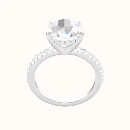 illusion Pave Engagement Ring With V Prong with Hidden Halo Head