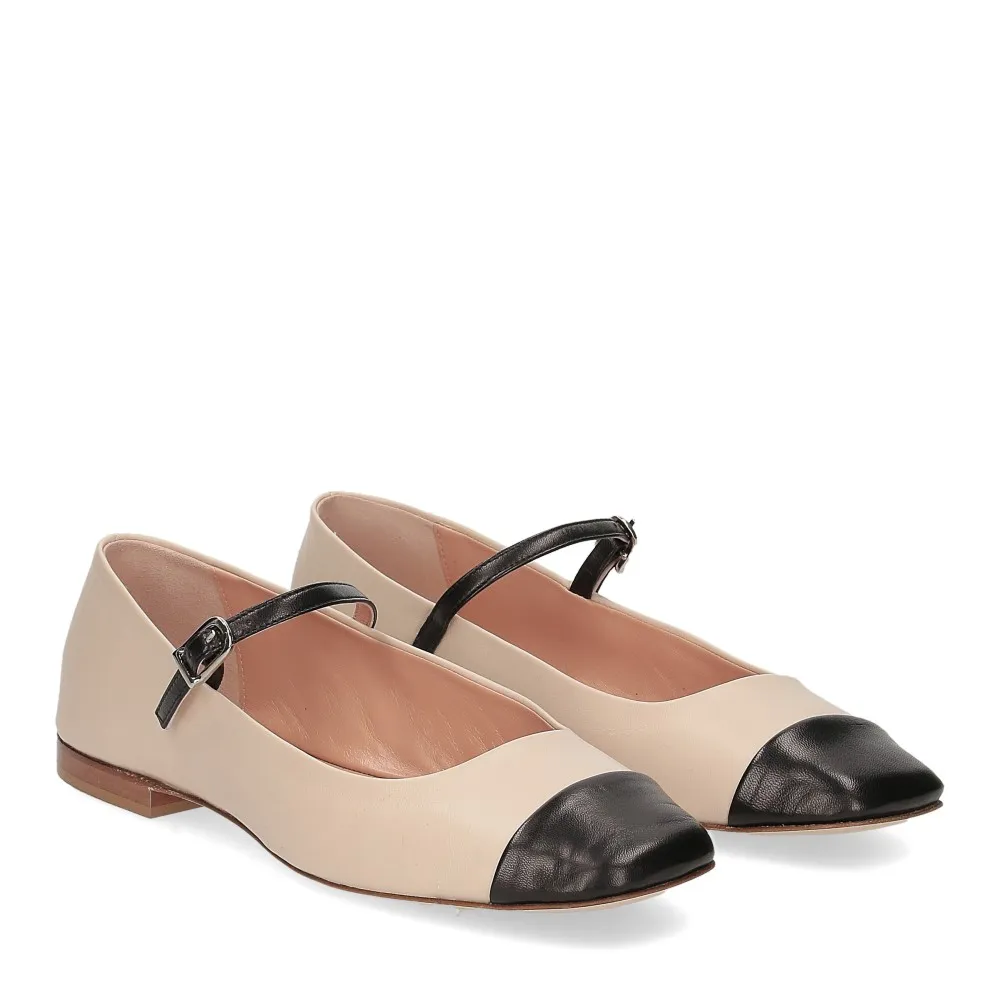 Jasmine Cole Ballerina Santhia pelle beige nero - Al Siletto | Al Siletto