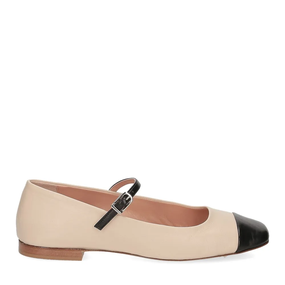 Jasmine Cole Ballerina Santhia pelle beige nero - Al Siletto | Al Siletto