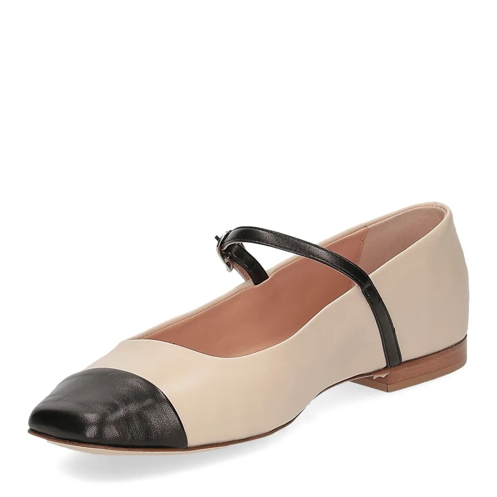 Jasmine Cole Ballerina Santhia pelle beige nero - Al Siletto | Al Siletto