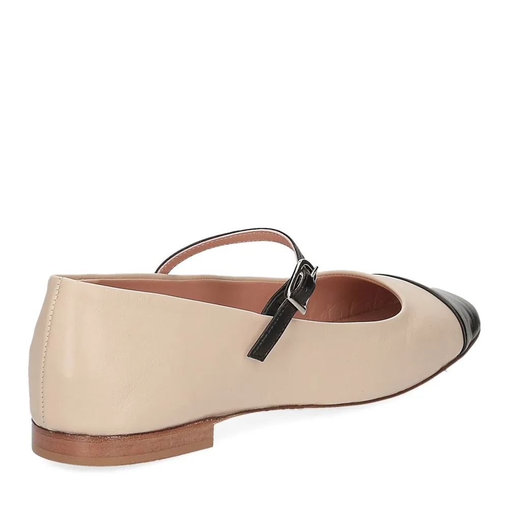 Jasmine Cole Ballerina Santhia pelle beige nero - Al Siletto | Al Siletto