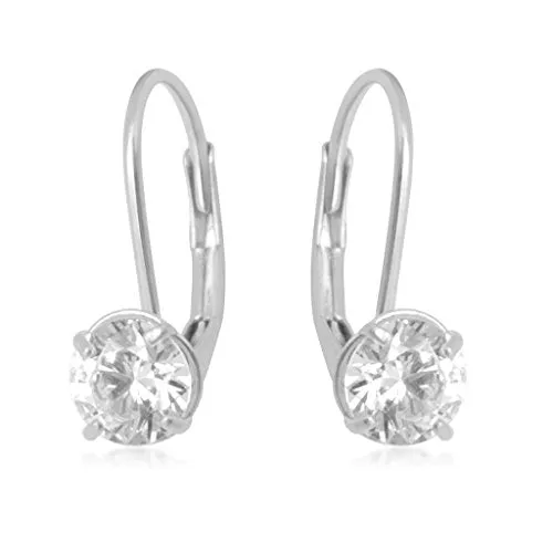 Jewelili 10K White Gold With Cubic Zirconia Lever Back Drop Dangle Earrings