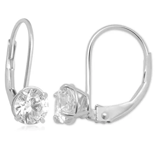 Jewelili 10K White Gold With Cubic Zirconia Lever Back Drop Dangle Earrings