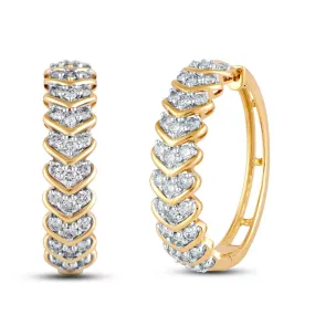 Jewelili 10K Yellow Gold With 1.00 CTTW Natural White Diamond Hoop Earrings