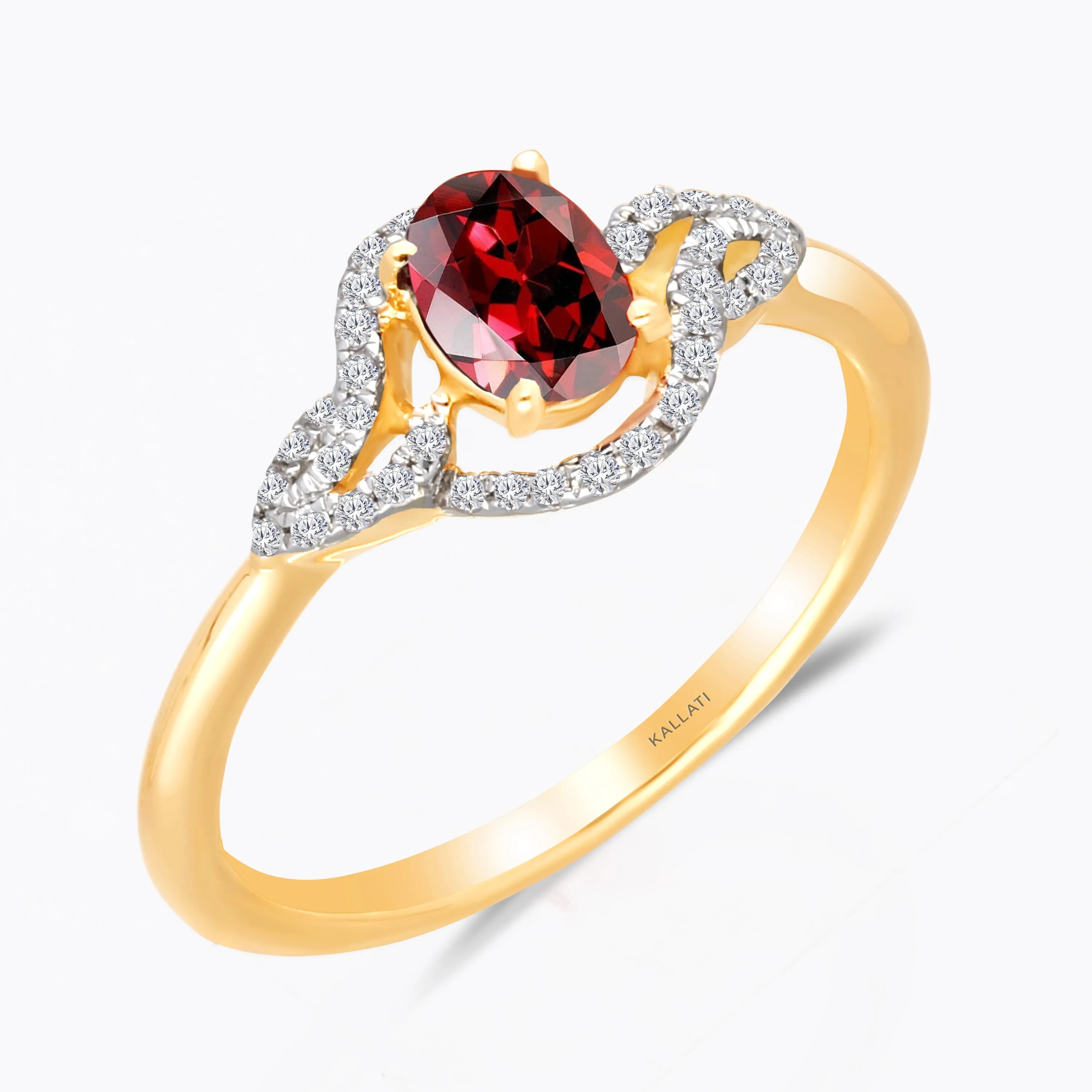 Kallati Heirloom Oval Twist Ruby & Diamond  Engagement Ring in 14K Yellow Gold