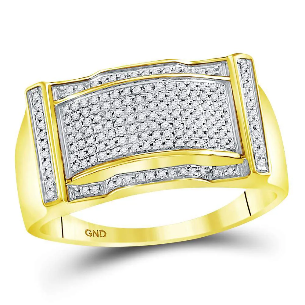 Keene Jewelers 10kt Yellow Gold Mens Round Diamond Rectangle Cluster Ring 1/3 Cttw