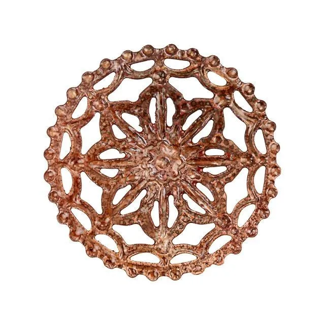 Link, Round Filigree Cogwheel 41mm, Enameled Brass Autumn Orange, by Gardanne Beads (1 Piece)