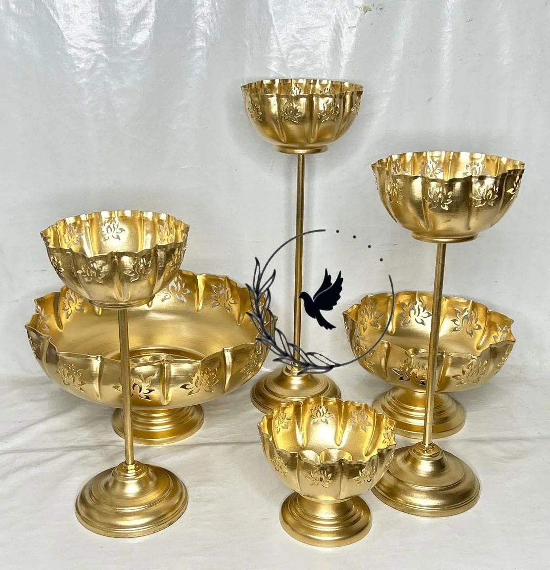 Lotus Cut Urli with Lotus Cut Stand & 3 Floating Diya Combo for Ganesh Puja Decoration 2023-GRIH001GPD