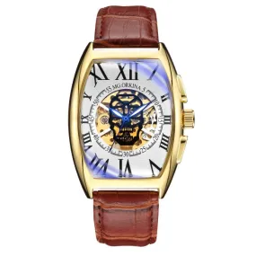 Luxury Skeleton Automatic Mechanical Genuine Leather Strap Wristwatches Relogio Masculino