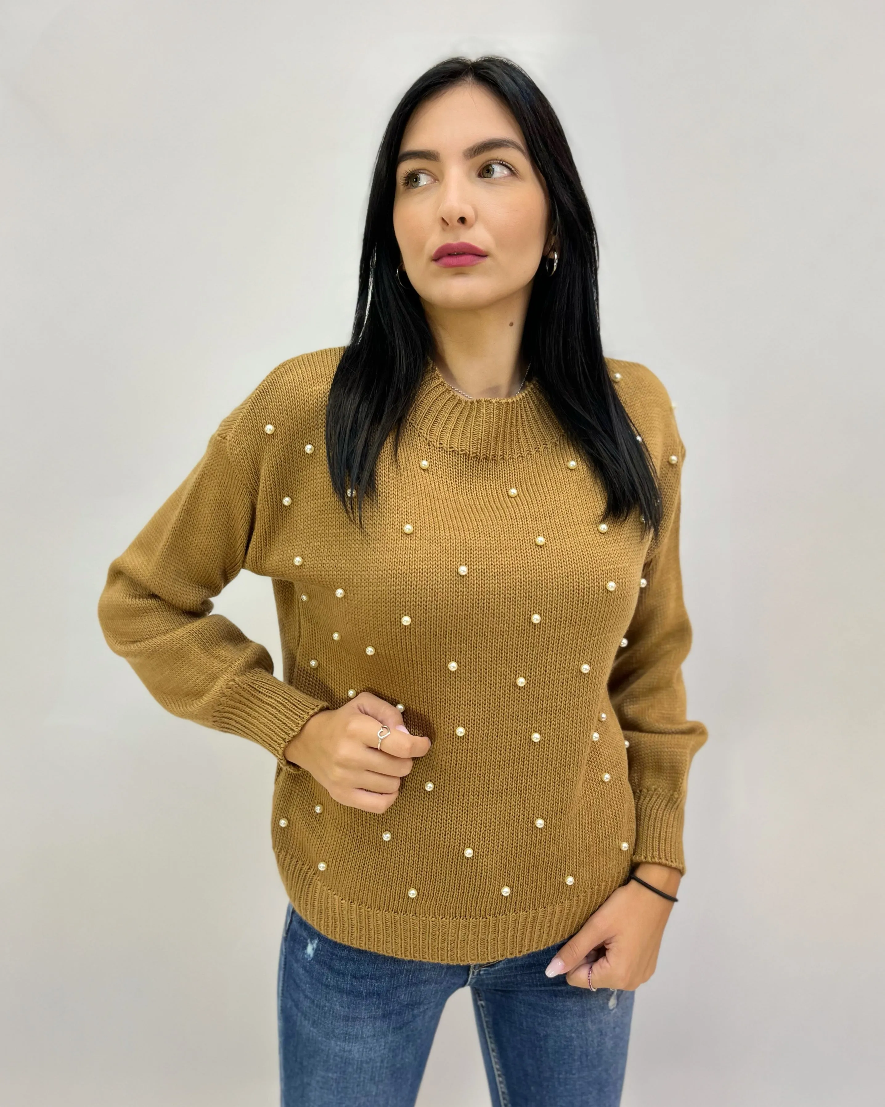 Maglione girocollo con perle