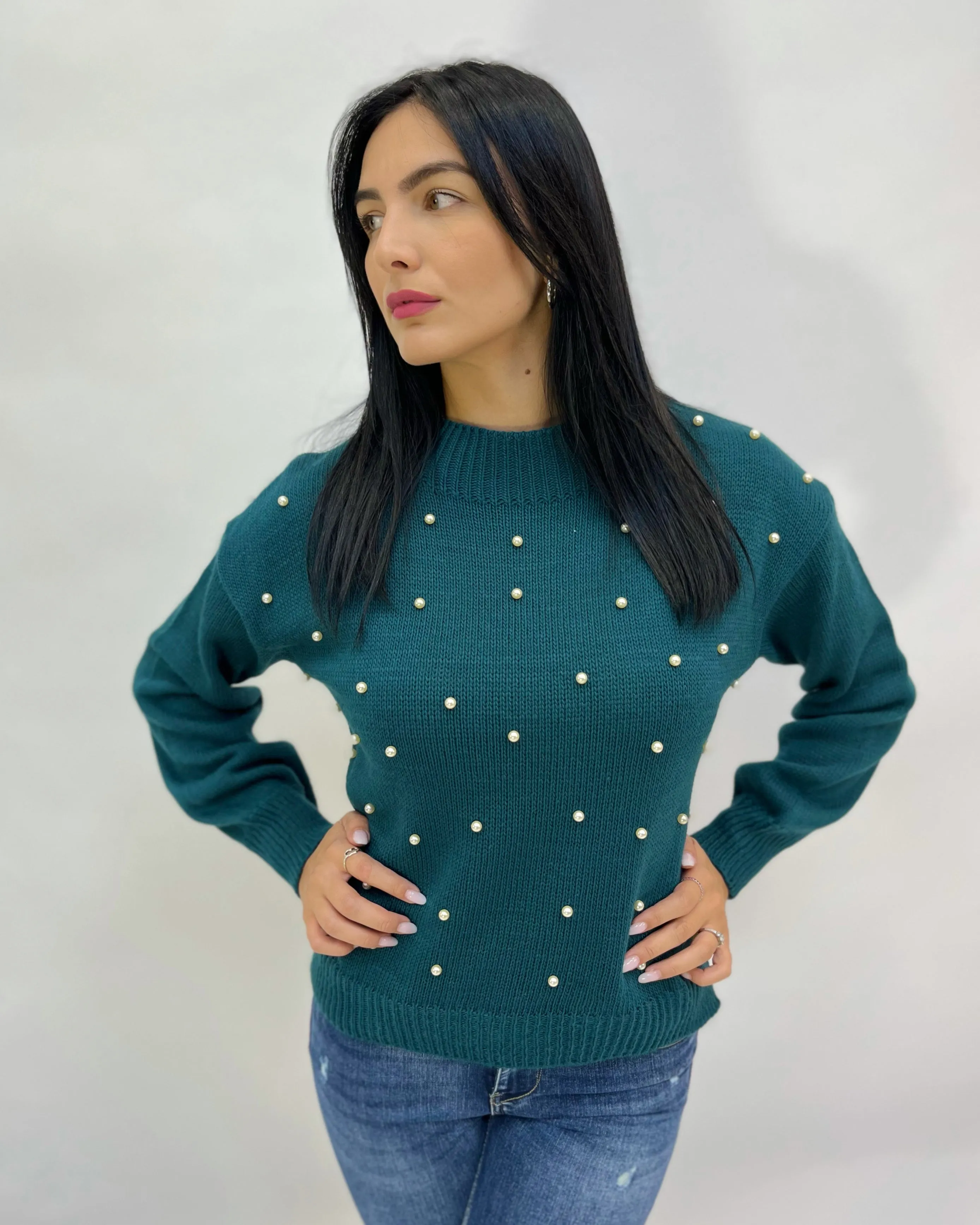 Maglione girocollo con perle