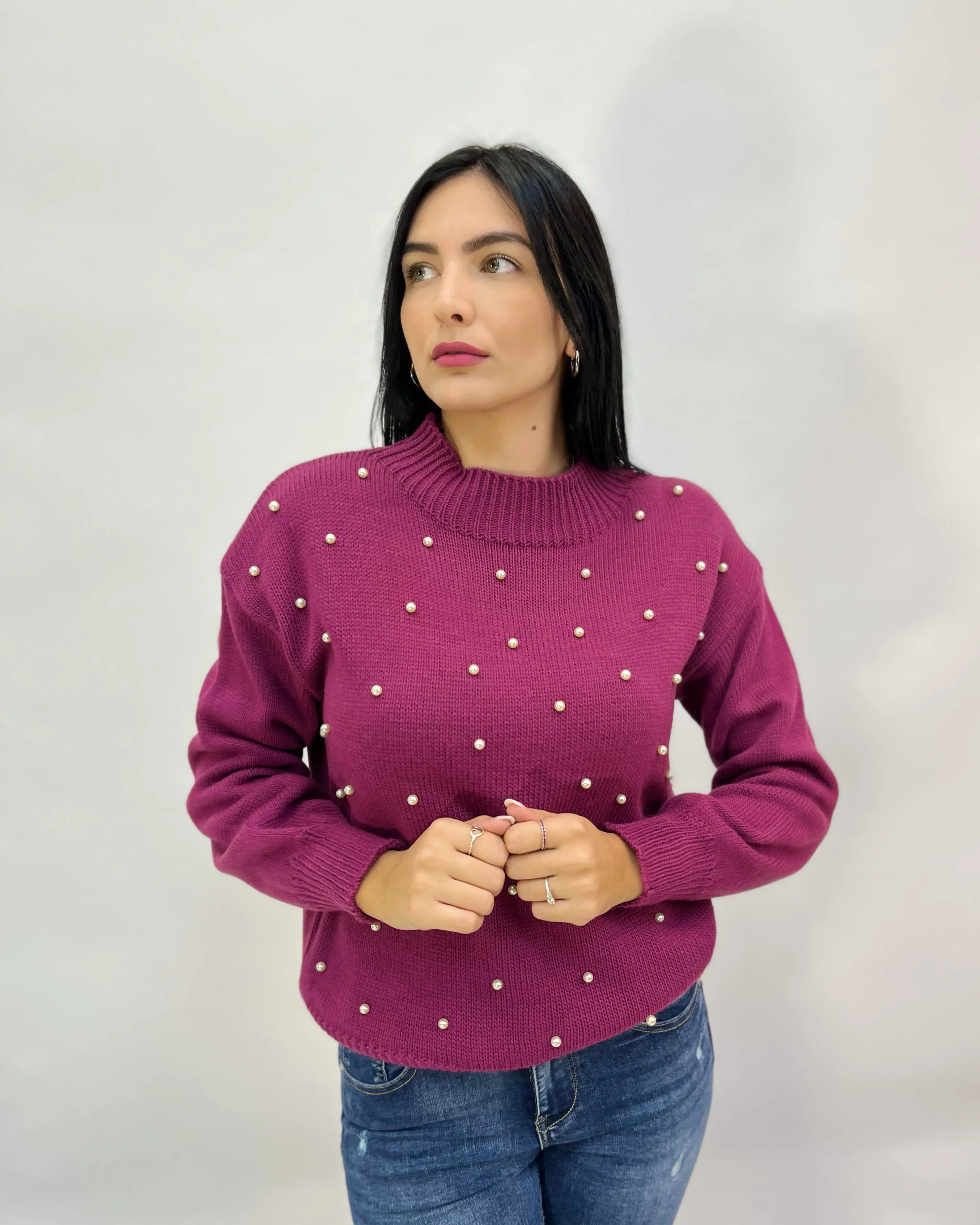 Maglione girocollo con perle