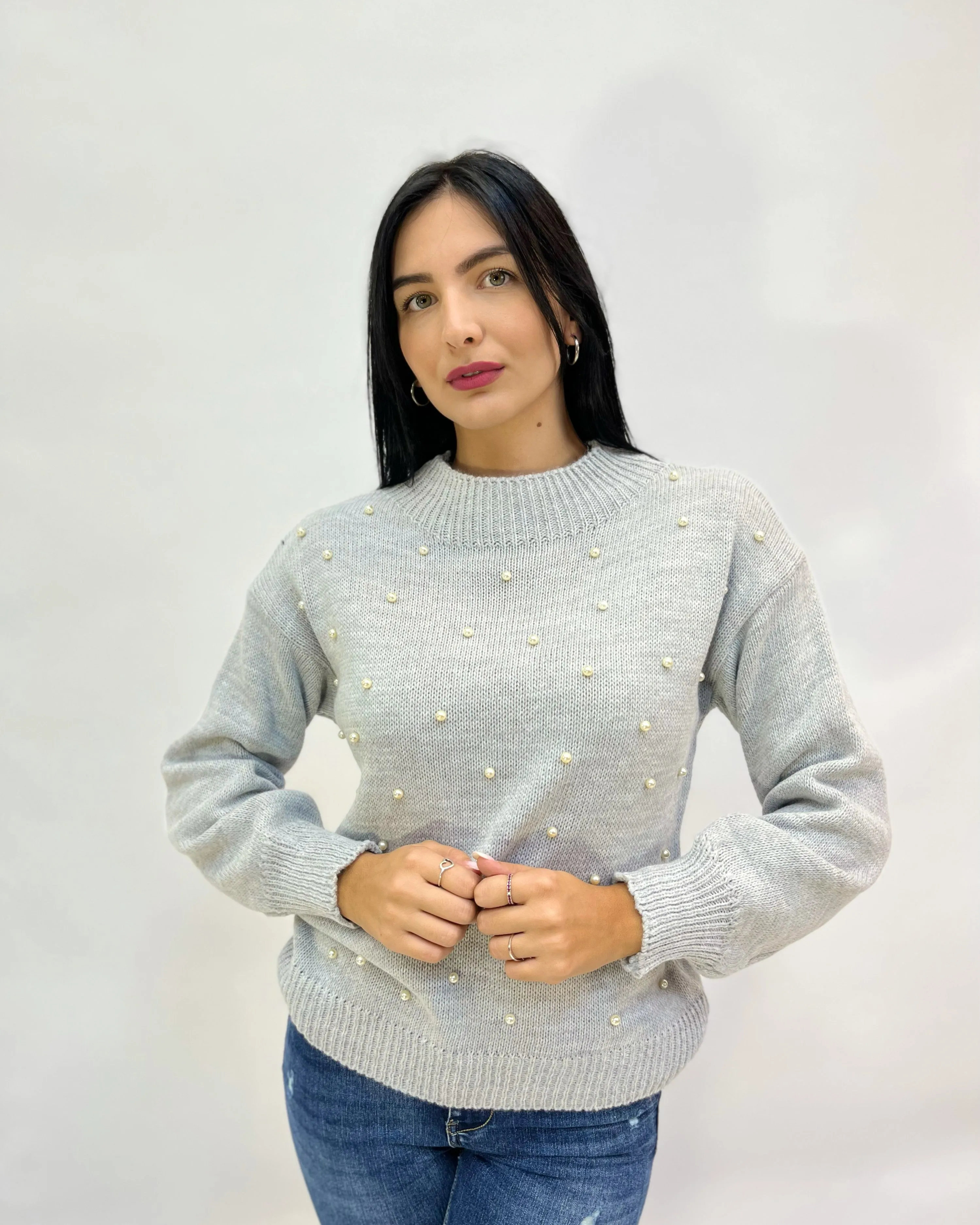 Maglione girocollo con perle