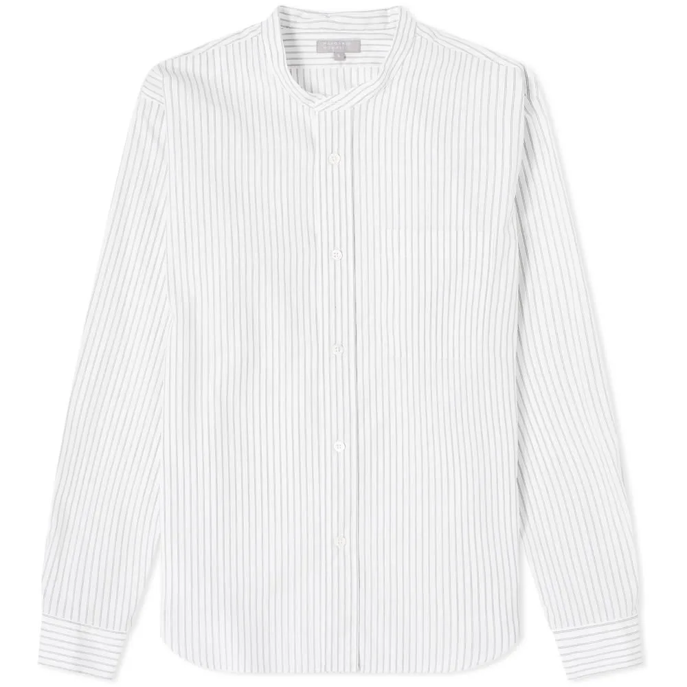 Margaret Howell Button Through Collarless ShirtWhite & Black