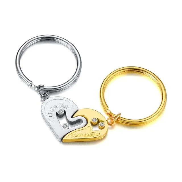 Matching Puzzle Heart Keychain with AAA CZ Stones