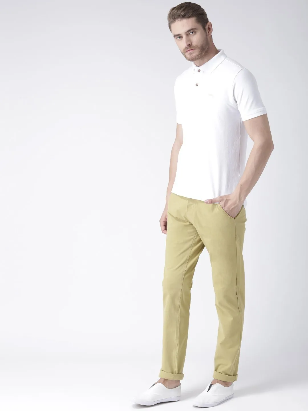 Men Khaki Slim Fit Solid Chinos