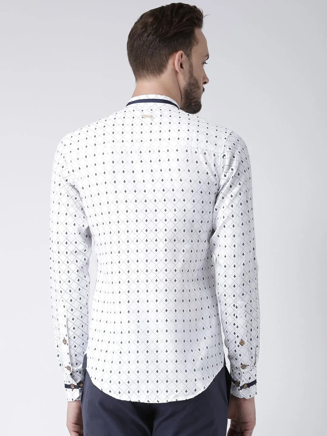 Men White Printed Cotton Slim Fit Shirt