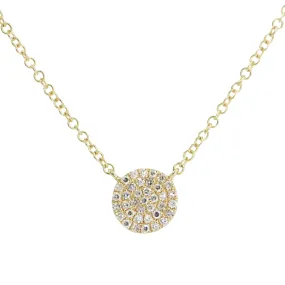 Mini Diamond Pave Disk Necklace in 14k Gold