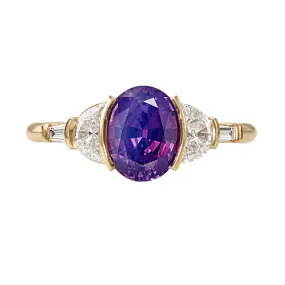 Neptune Violet Sapphire & Crescent Diamond Engagement Ring