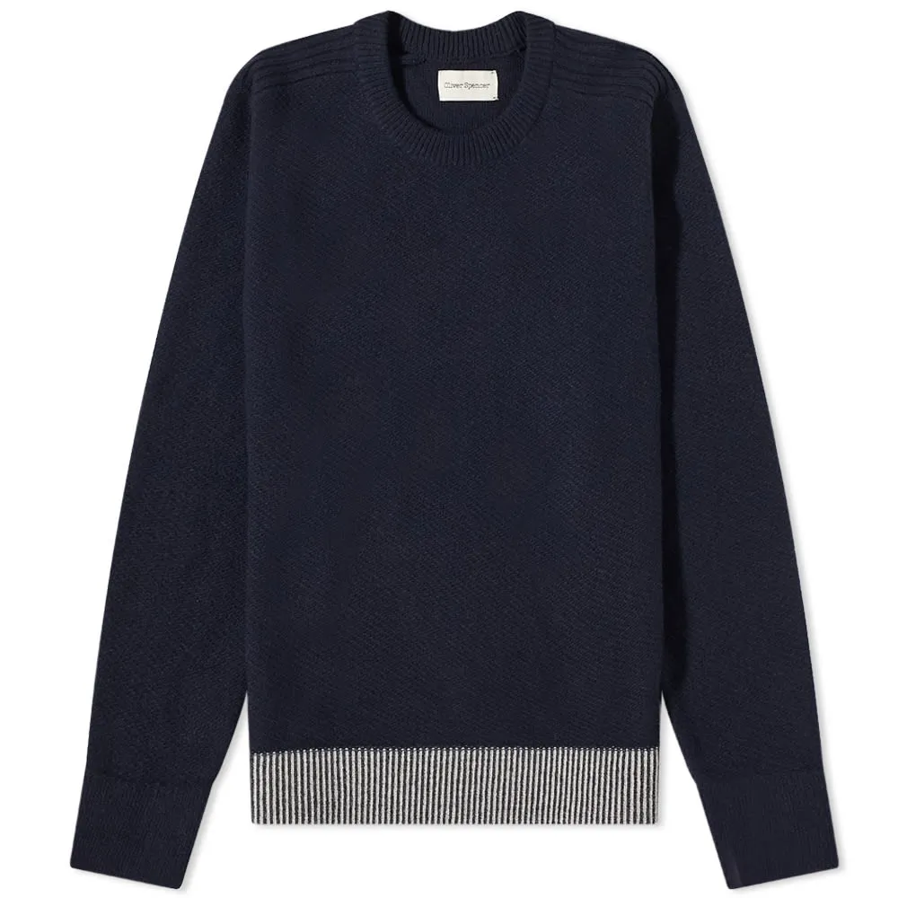 Oliver Spencer Blenheim Contrast Hem Crew KnitNavy & White