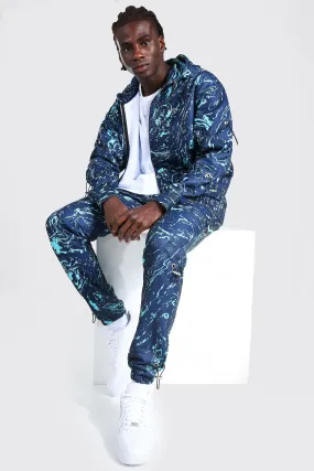 Oversized Marble Print Toggle Zip Tracksuit | boohooMAN UK