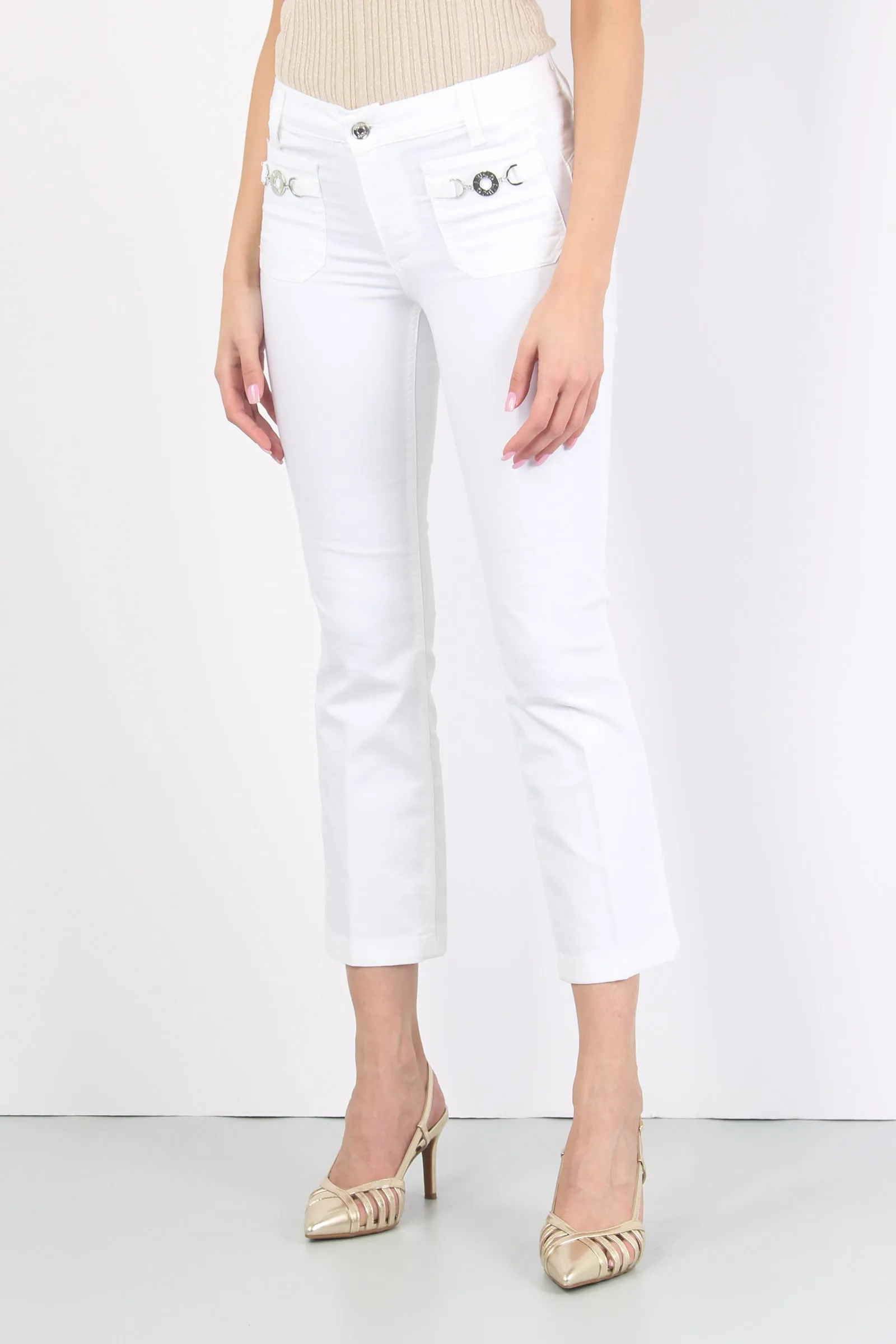 Pantalone Trombetta Tasche Fib Bianco Ottico