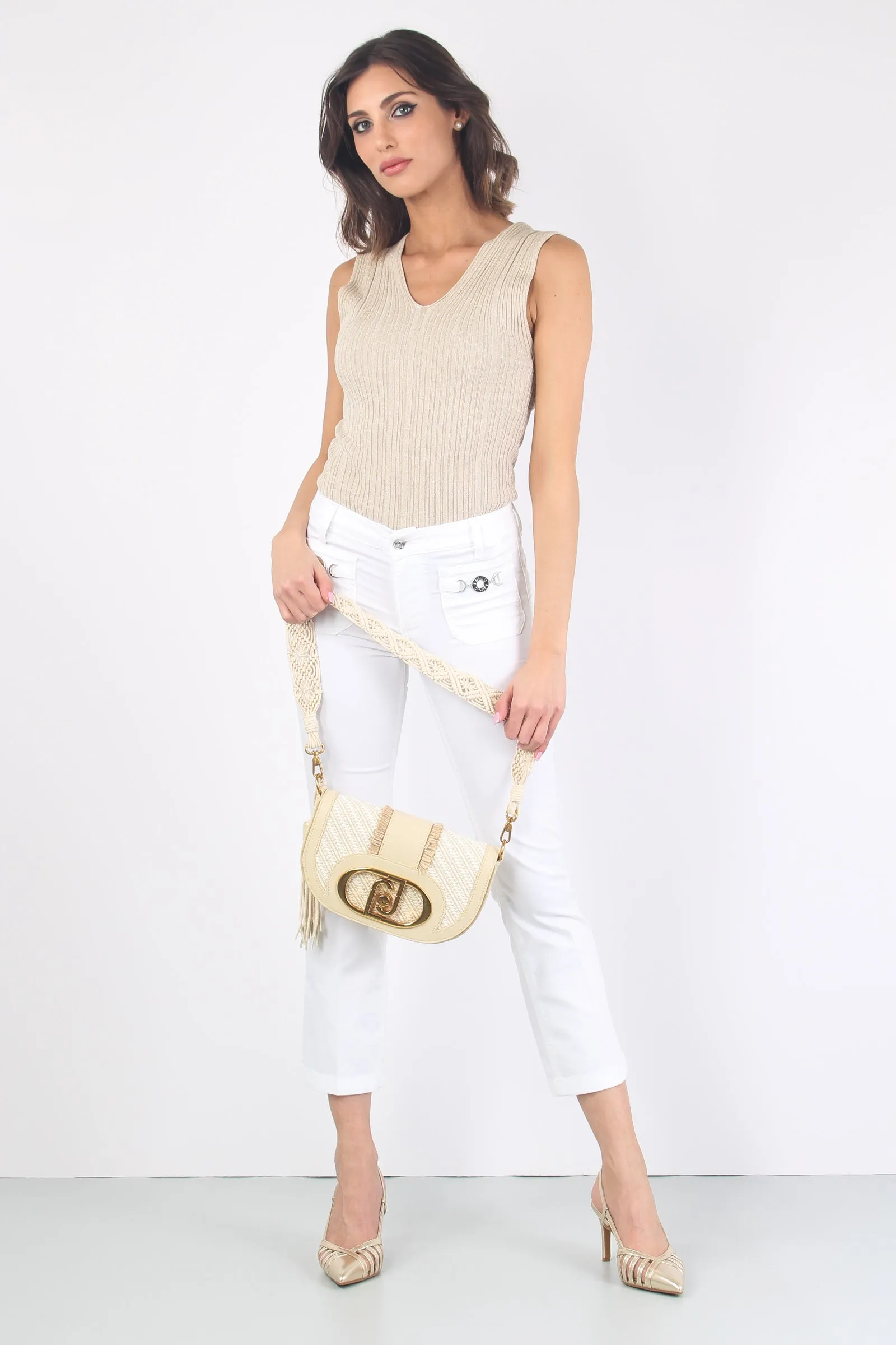 Pantalone Trombetta Tasche Fib Bianco Ottico