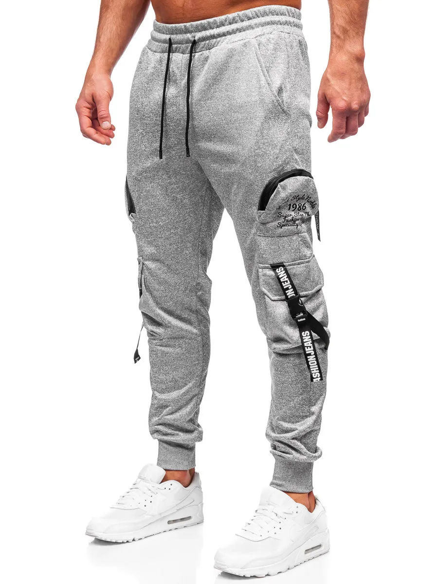 Pantaloni jogger tipo cargo di tuta da uomo grigi Bolf HS7172