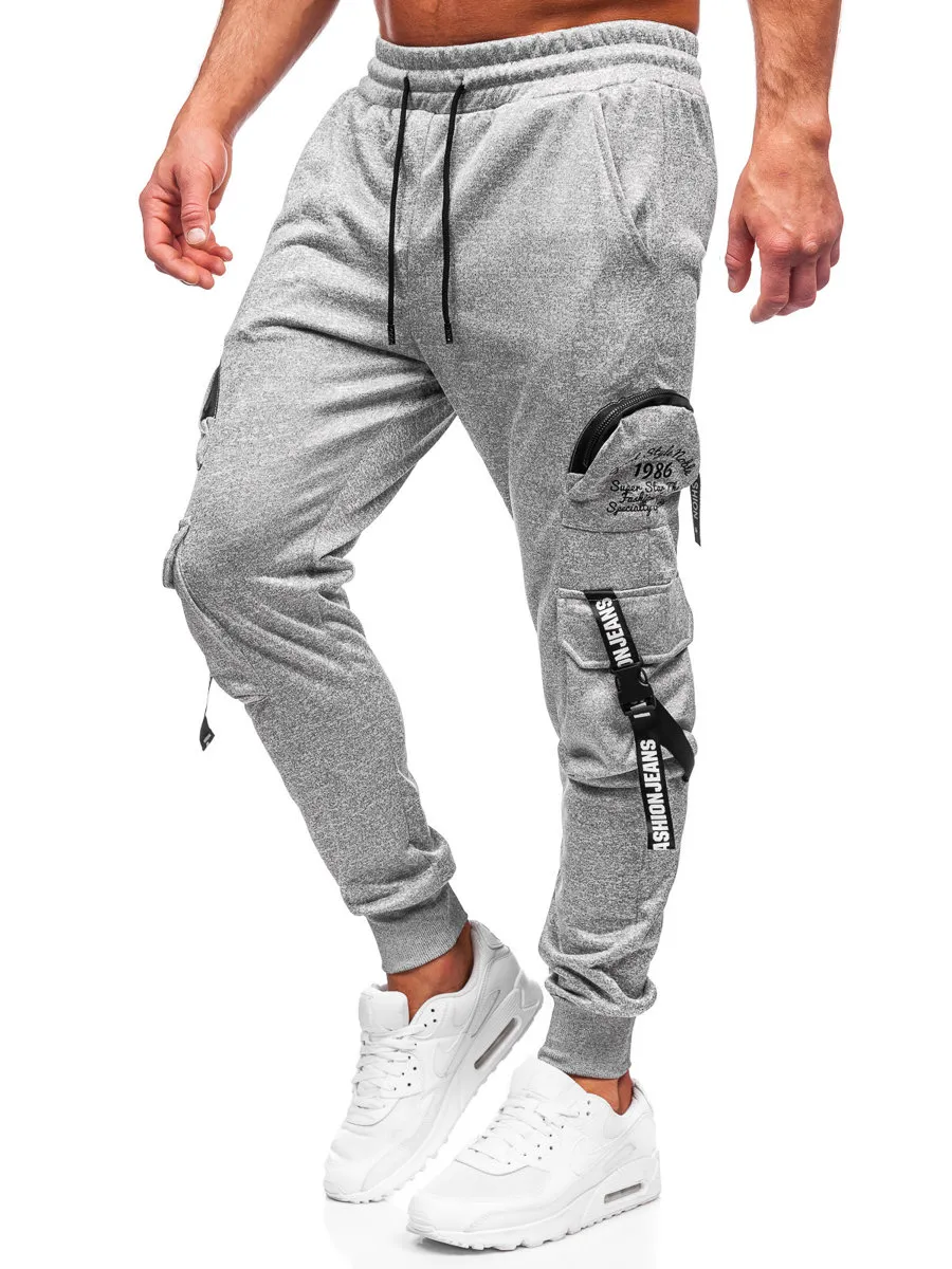 Pantaloni jogger tipo cargo di tuta da uomo grigi Bolf HS7172