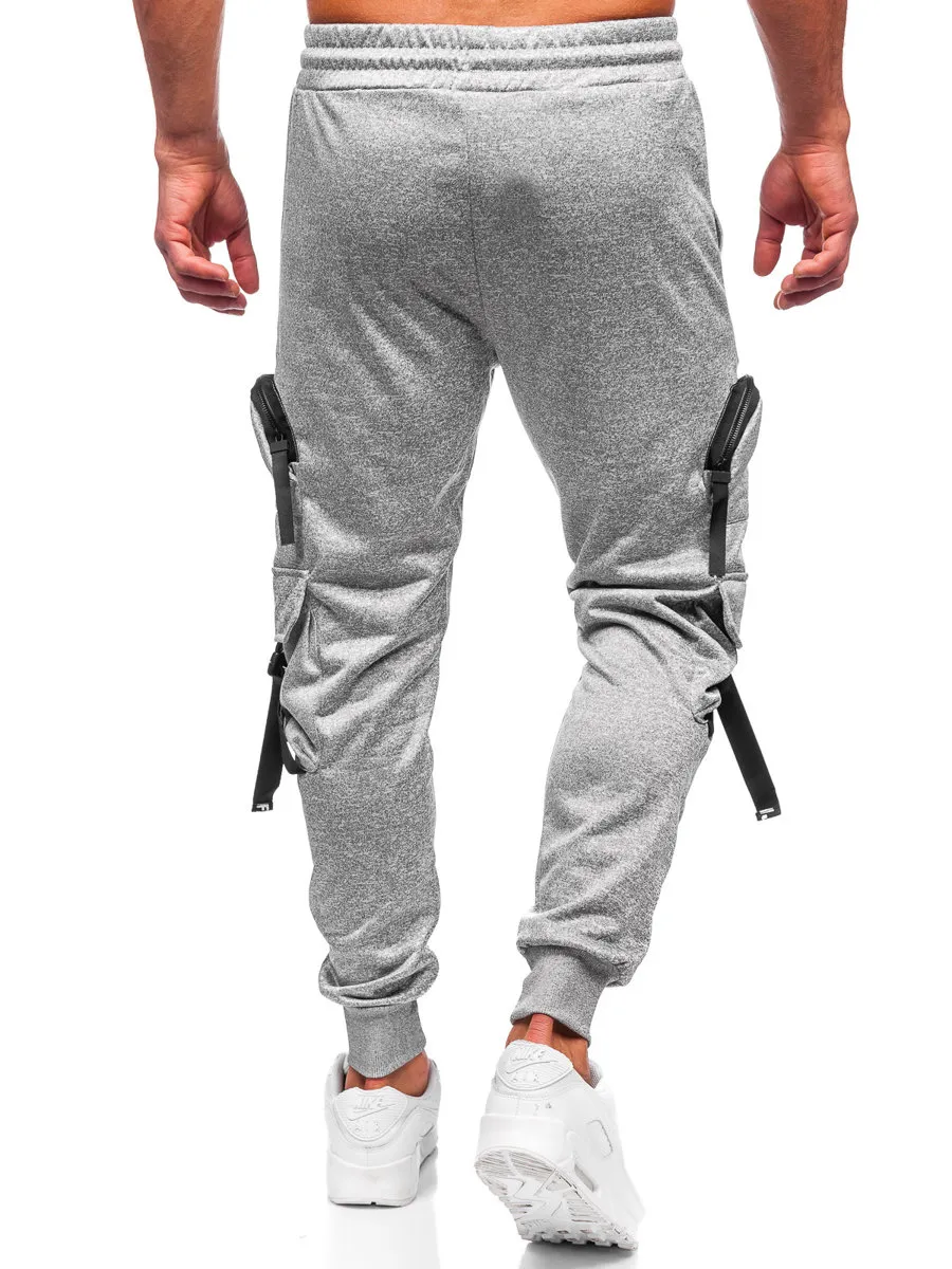 Pantaloni jogger tipo cargo di tuta da uomo grigi Bolf HS7172