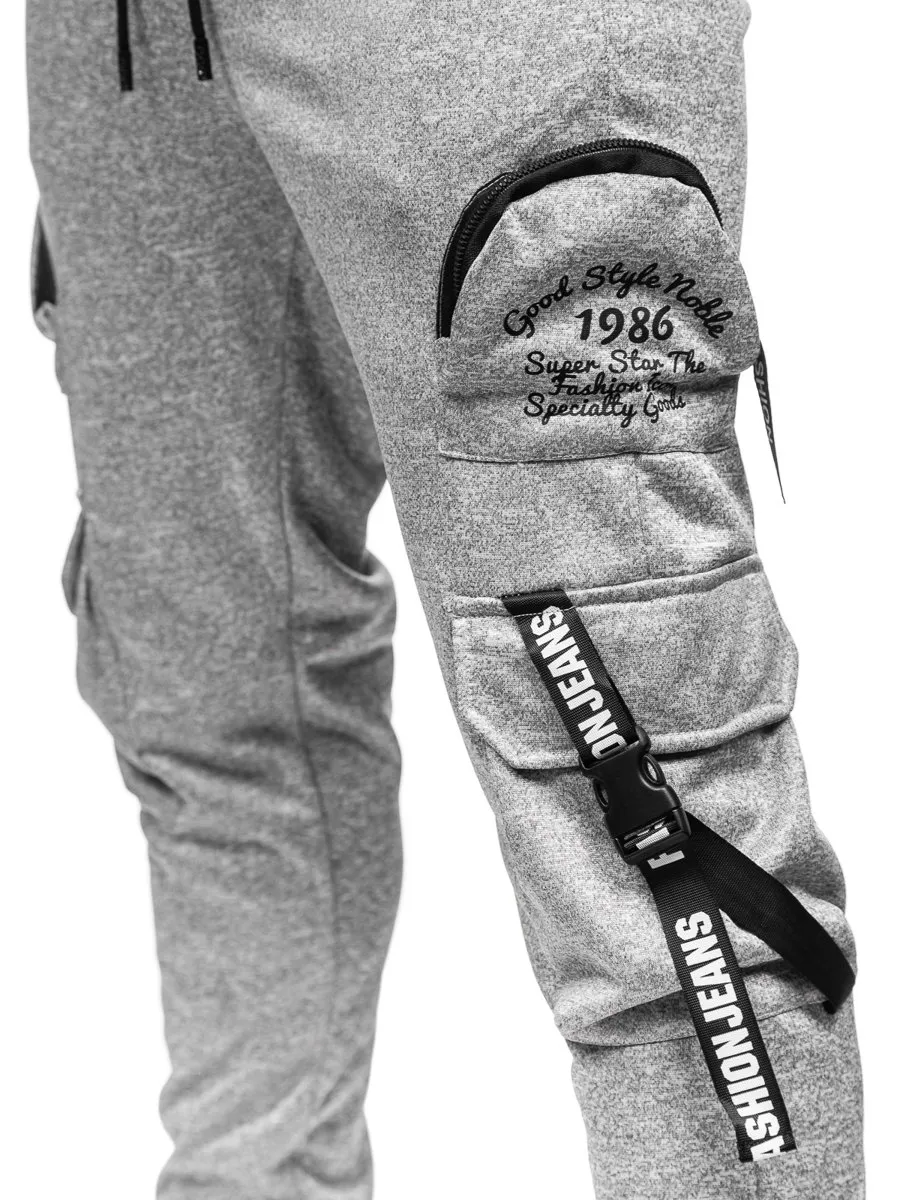 Pantaloni jogger tipo cargo di tuta da uomo grigi Bolf HS7172