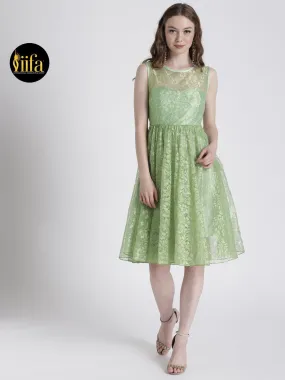 PASTEL GREEN FIT & FLARE DRESS IN LACE